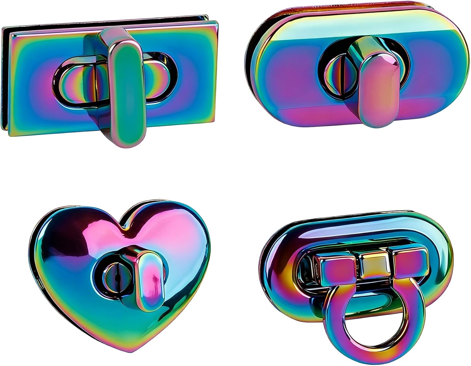 Framendino, 4 Pack Rainbow Color Twist Turn Lock Clasp Bag Closure Latches for DIY Handbag Purse Making
