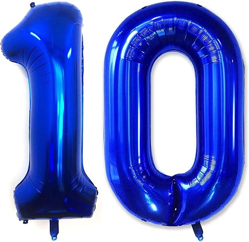 Lovoir Globo azul marino de 40 pulgadas con número 10 dígitos gigantes, helio azul oscuro para decoración de celebración de cumpleaños de 10 años,