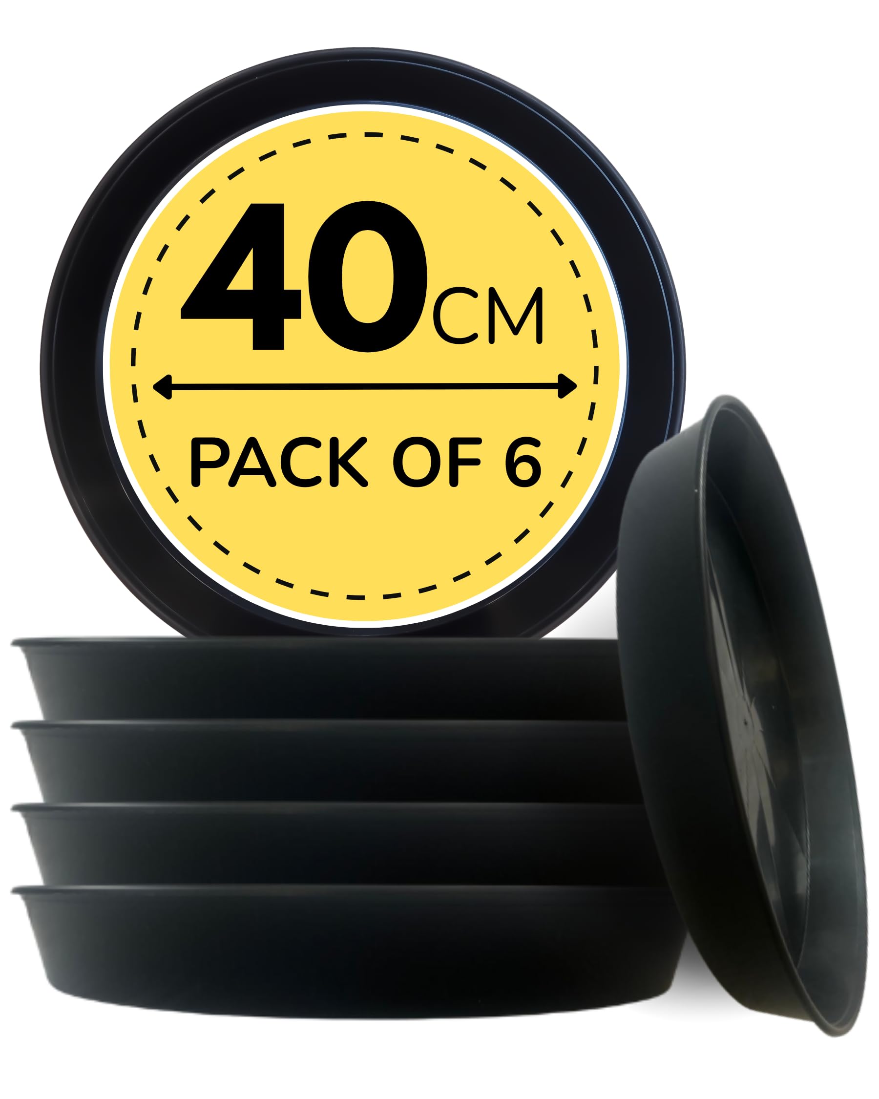 Growers Own 40cm Round Plant Saucers – Pack of 6 Heavy Duty Planter Drip Trays. Protect Surfaces from Water Damage & Stains. Weatherproof & Easy to Clean. Durable For Indoor & Outdoor Use. Black