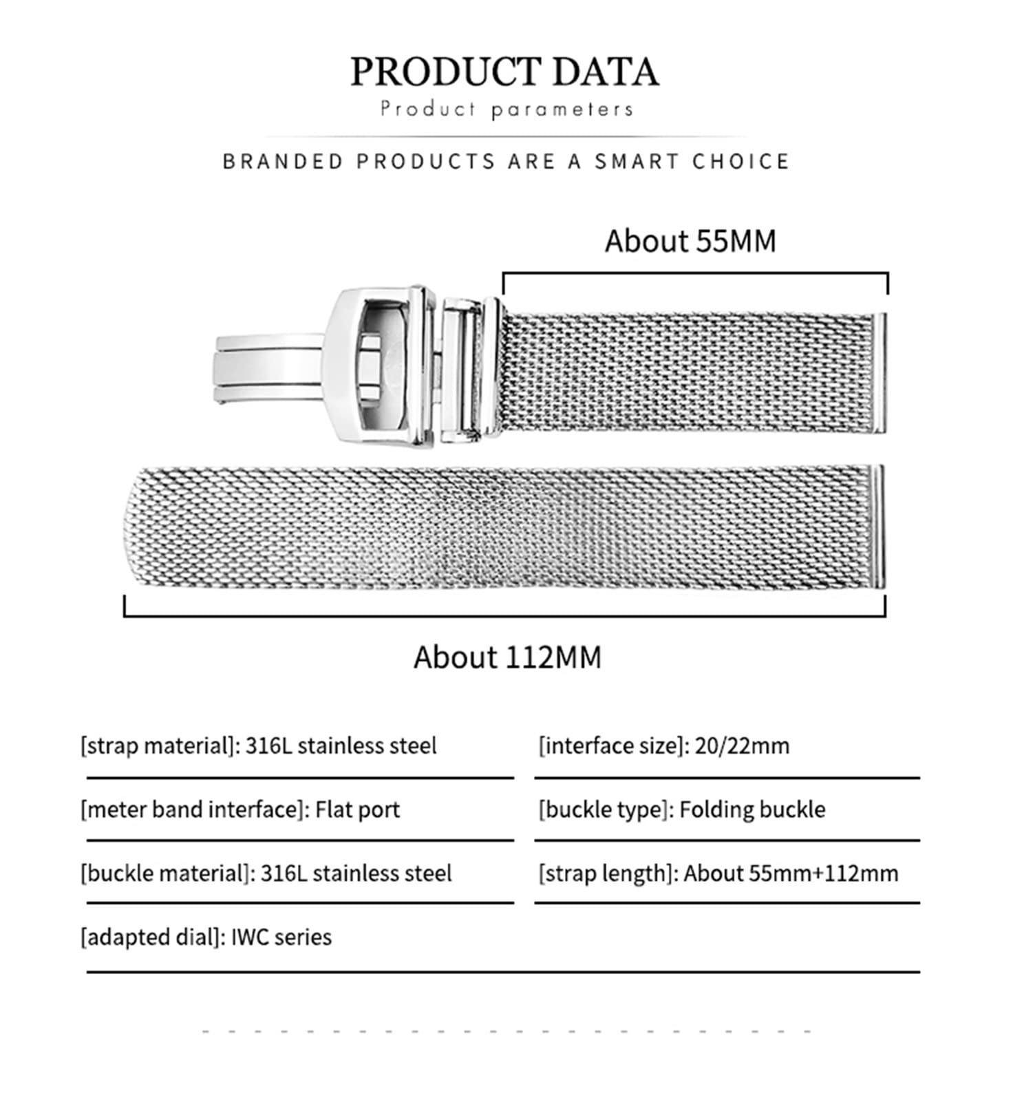 20 mm 22 mm wysokiej jakości pasek do zegarka ze stali nierdzewnej zamiennik do paska do zegarka IWC Mark18