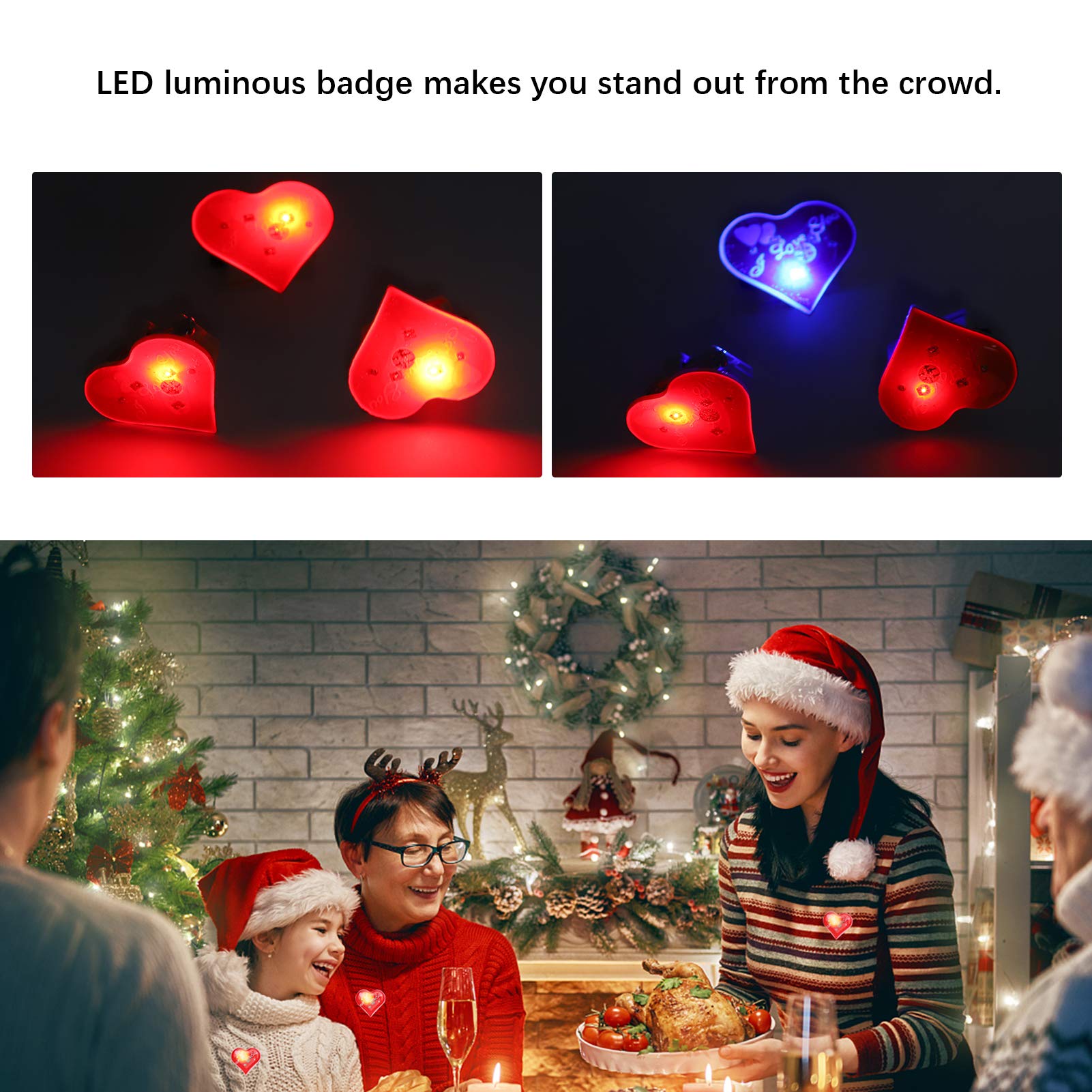 25 Spille LED A Forma Di Cuore - Luminose E Colorate, Con Batteria AG3 Inclusa, Per Decorazioni Natalizie, Artigianato, Bomboniere, Abbigliamento - 4