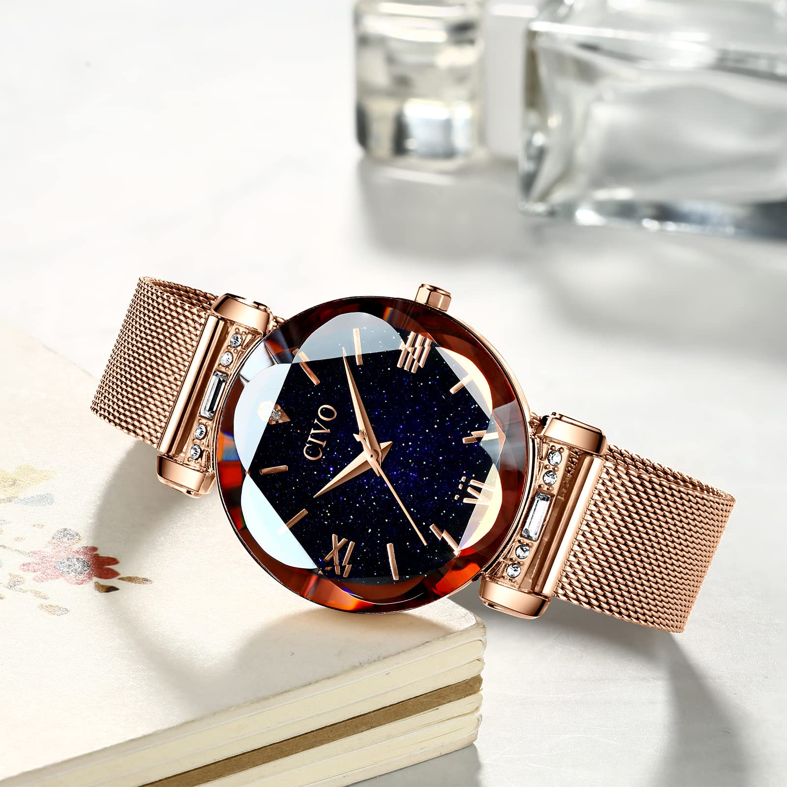 CIVO Relojes para Mujer Reloj Damas de Malla Impermeable Cuero Lujo Minimalista Elegante Banda de Acero Inoxidable Relojes de Pulsera Moda Vestir Negocio Casual Reloj de Cuarzo