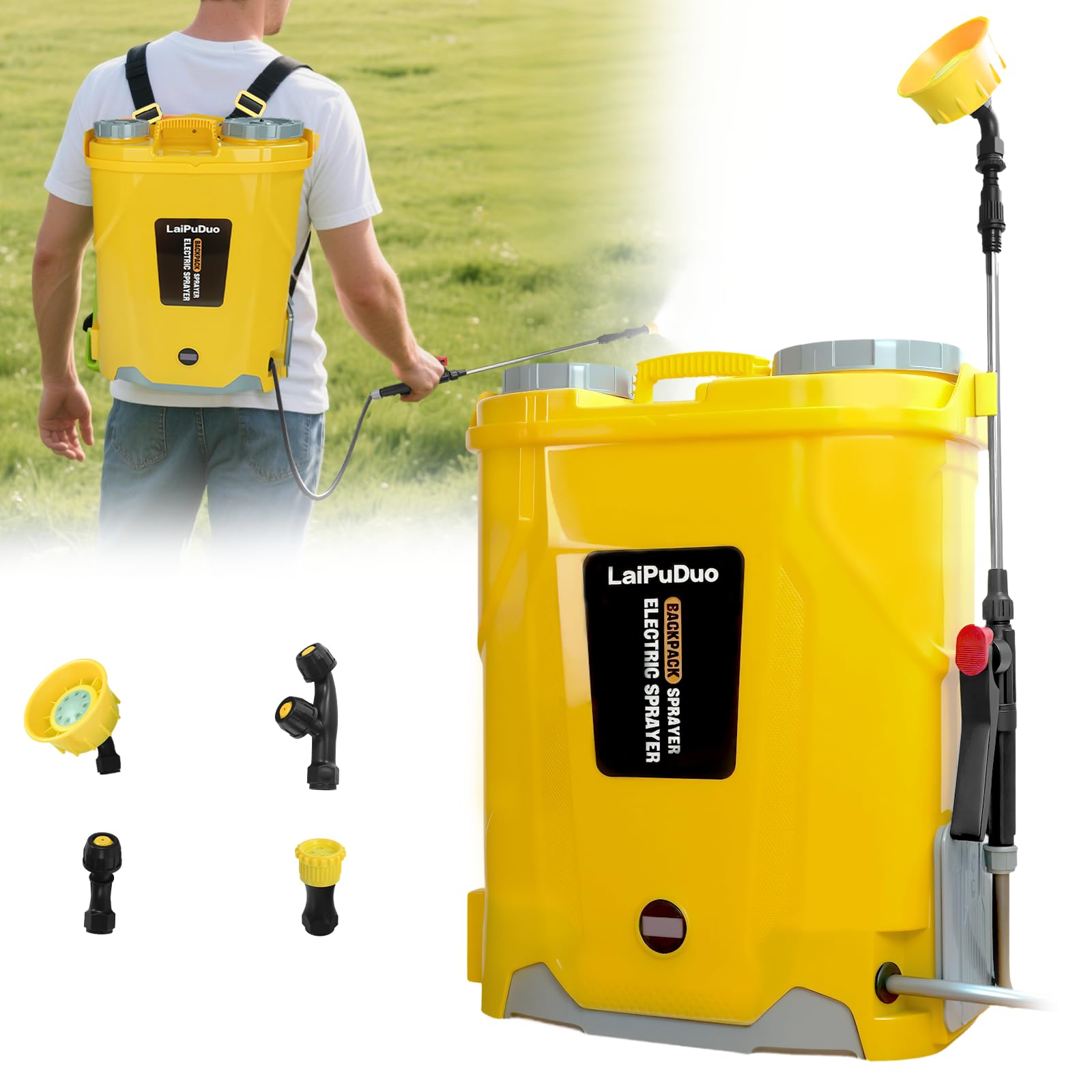 Battery Powered Knapsack Sprayer 20L,100PSI Pressure Spray Compatible With Dewalt 20V Battery,Backpack Sprayer With 4 Nozzles,5.3Gal for Garden,Spraying & Cleaning(No battery)