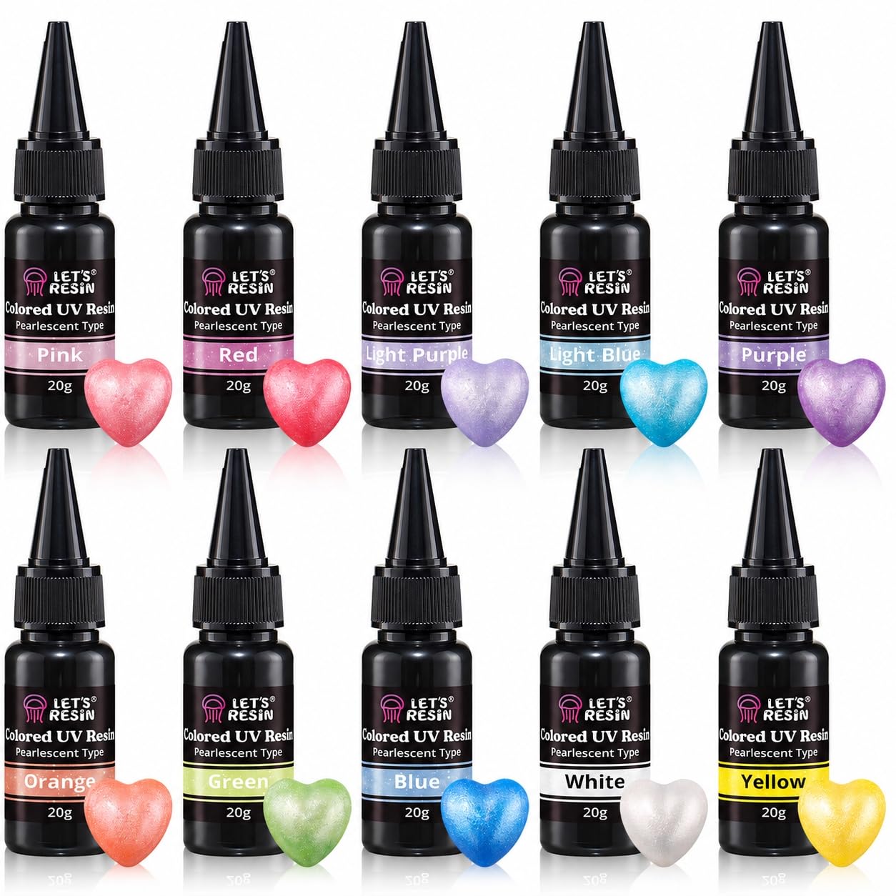 LET'S RESIN Pearlescent UV Resin, 10 Colors Colored UV Resin, Low Odor & Minimal Bubbles for Resin Casting and Coating, Jewelry Making, Decoration(20g Each)-image-7