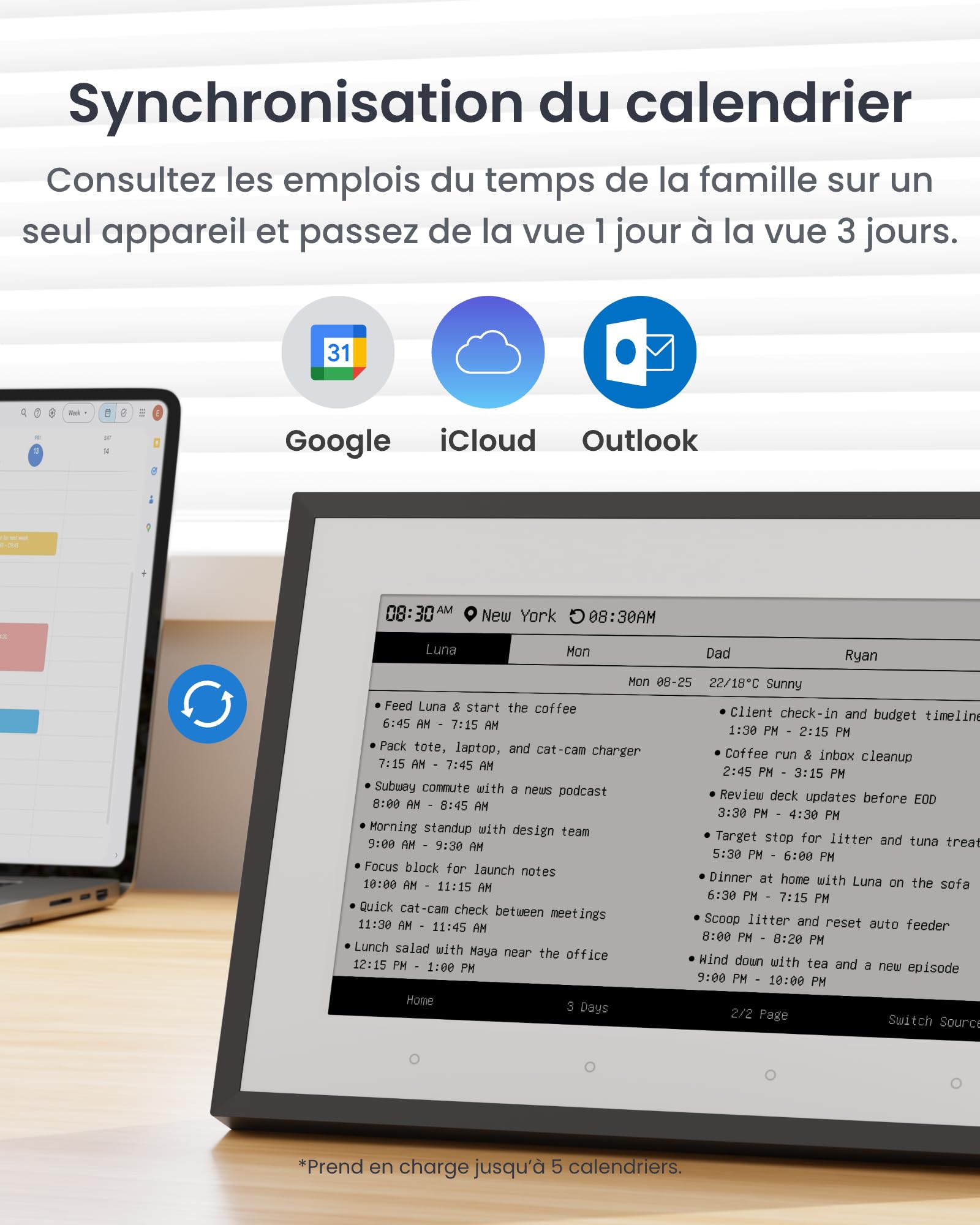SwitchBot Tableau de bord domestique intelligent E-Ink, thermomètre hygromètre sans fil intérieur/extérieur avec calendrier, Wi-Fi 2,4GHz&BLE,compatible Google/iCloud/Outlook (2in1 Combo)