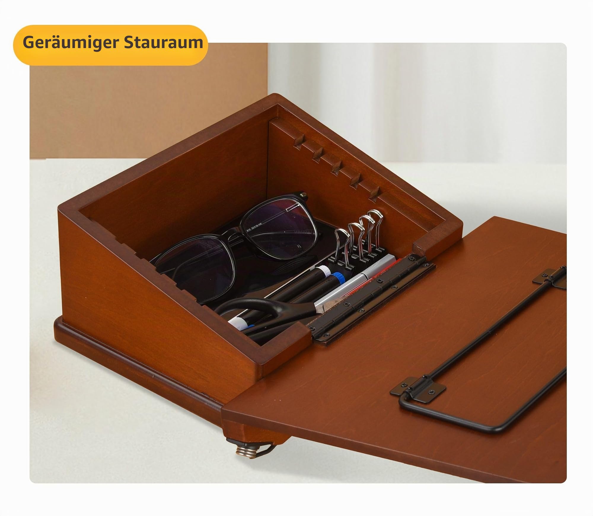 Großer Buchständer aus Holz mit Karussellsockel – verstellbarer Buchhalter mit Aufbewahrungsbox und magnetischem Ständer – 360° drehbarer Buch-Organizer aus Holz für Kochbuch (Dark Cherry)