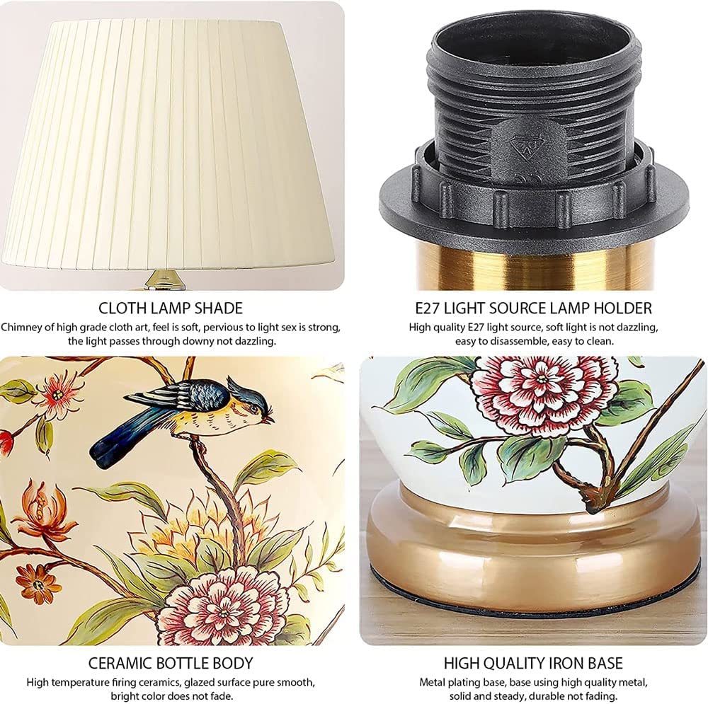 Lampa Stołowa Lampy Stołowe Do Salonu Malowana Ręcznie Ceramiczna Lampa Stołowa Z Plisowanym Kloszem Dekoracja Do Salonu Sypialnia Lampki Nocne Lampa Do Sypialni - Ściemniacz, Przełącznik Ściemniacza