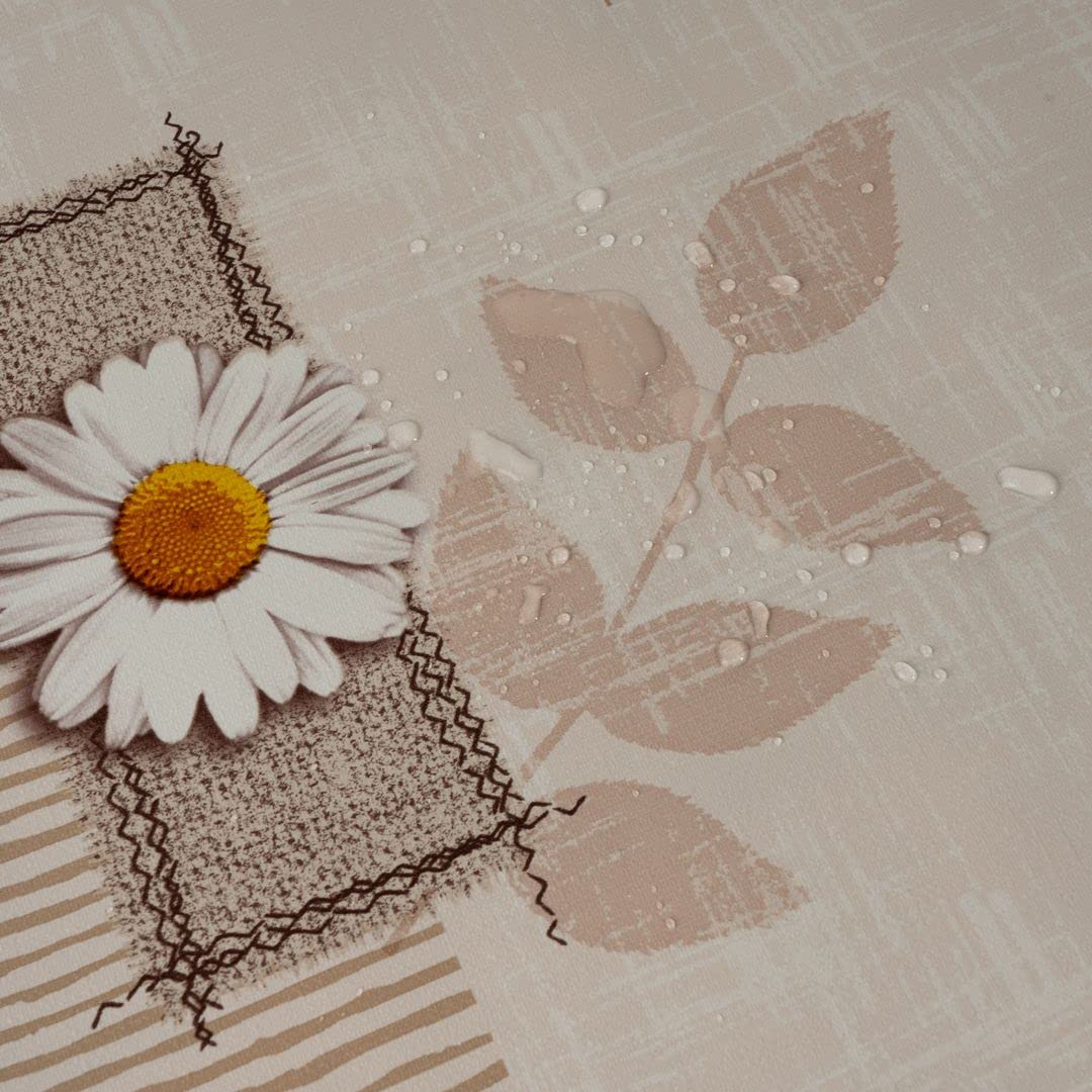 laro Wachstuch-Tischdecke Abwaschbar Wachstischdecke PVC Plastik-Tischdecken Eckig Meterware Abwischbar, Muster:Margerite Braun Beige, Größe:140x2000