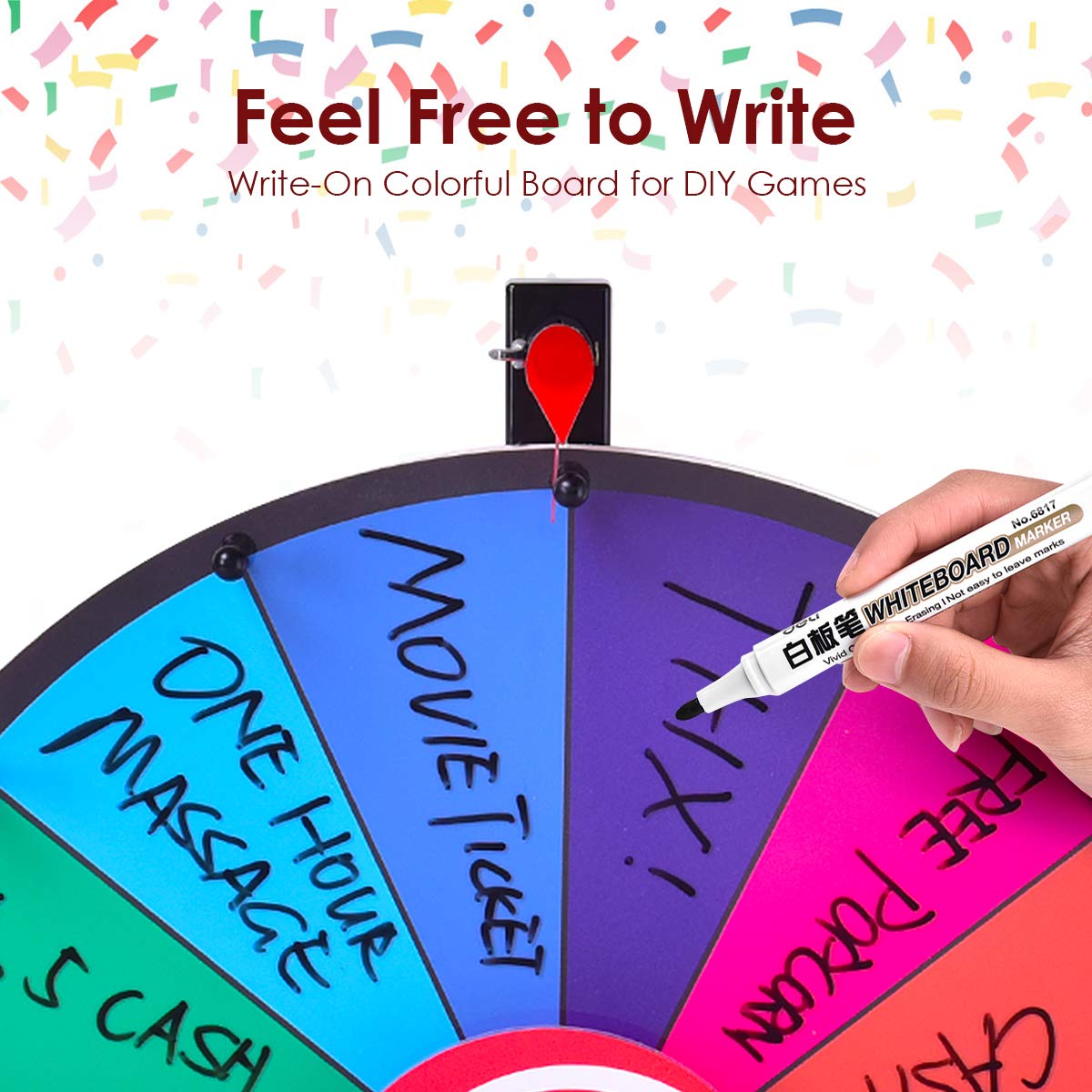 FANTASK 18" Glücksrad Spielzeug inkl. Radiergummi & Markierstift, Gluecksrad, Drehendes Preisrad für Partys, Kneipen & Messen, Rad Spiele für Lotteriespiele, Wortspiele (φ48cm)