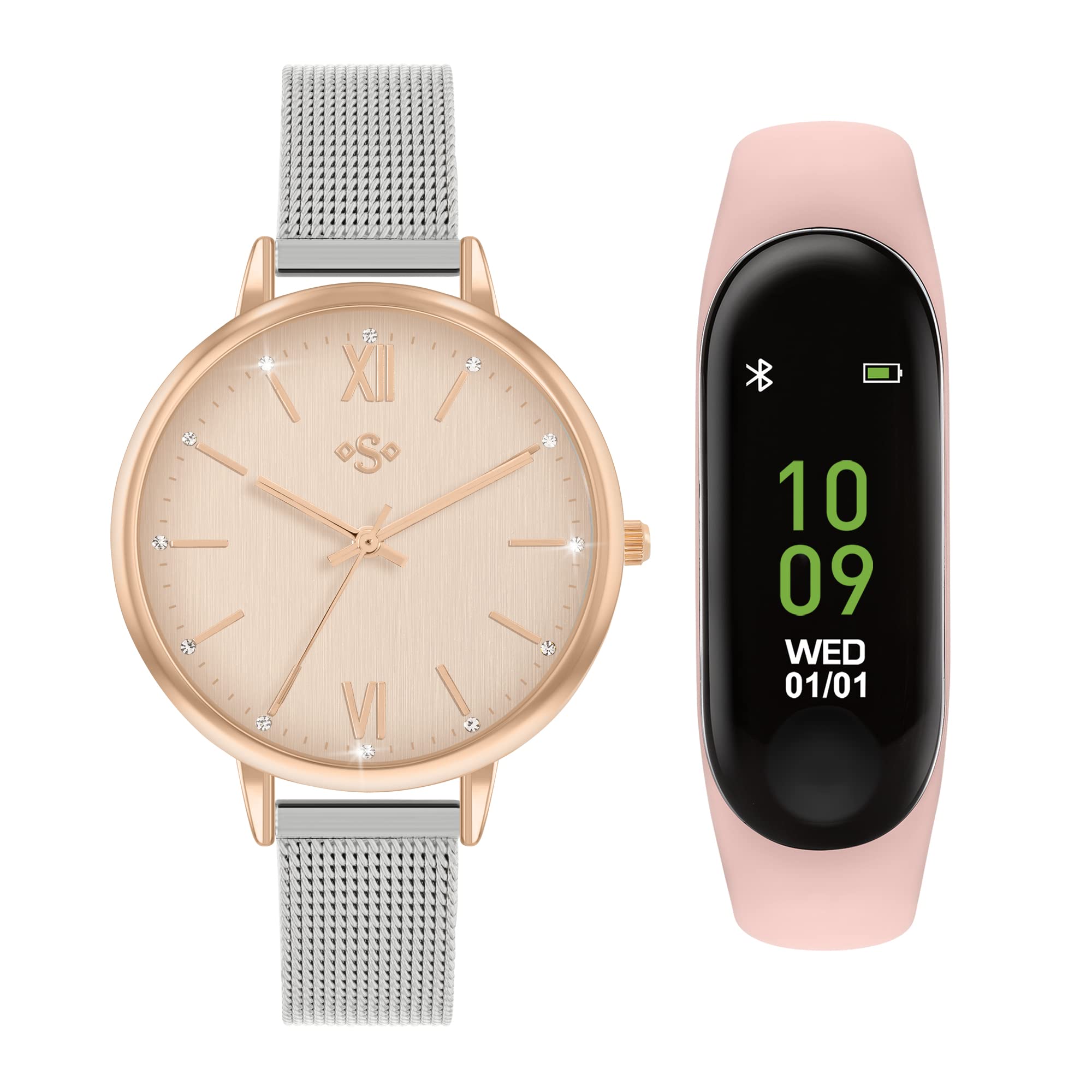 SPIRIT Orologio Fitness Set Donna - Activity Tracker Con Quadranti Intercambiabili, Argento E Rosa, Cinturino In Maglia E Silicone - 4