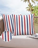 Vista 6 de Juego de 2 fundas de almohada impermeables para sofá, fundas de almohada decorativas de líneas rojas y azules a rayas de 18 x 18 pulgadas
