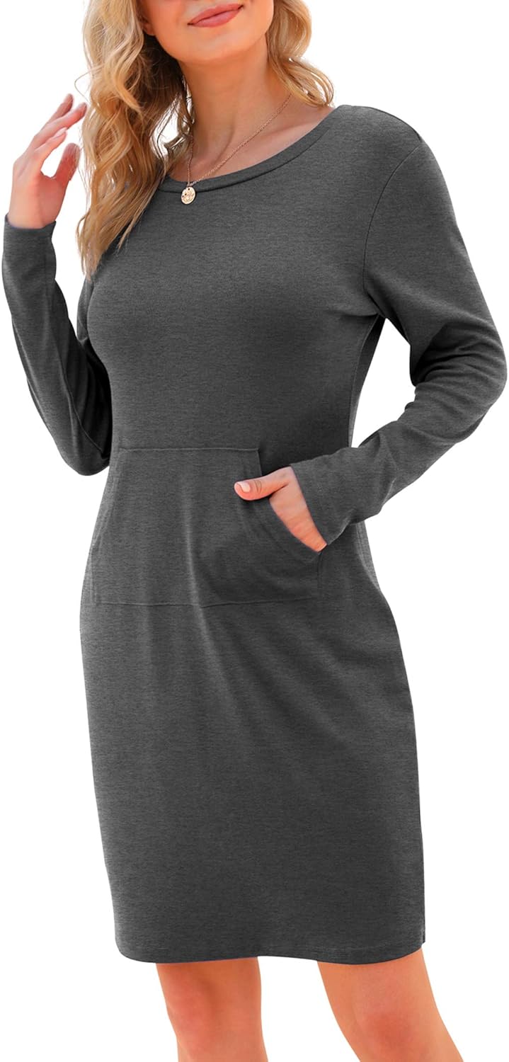 VIISHOW Casual Long Sleeve Round Neck Sweatshirt Dresses for Women Slim Fitted with Pockets Fall Fashion Loose Mini Dresses - Image 3