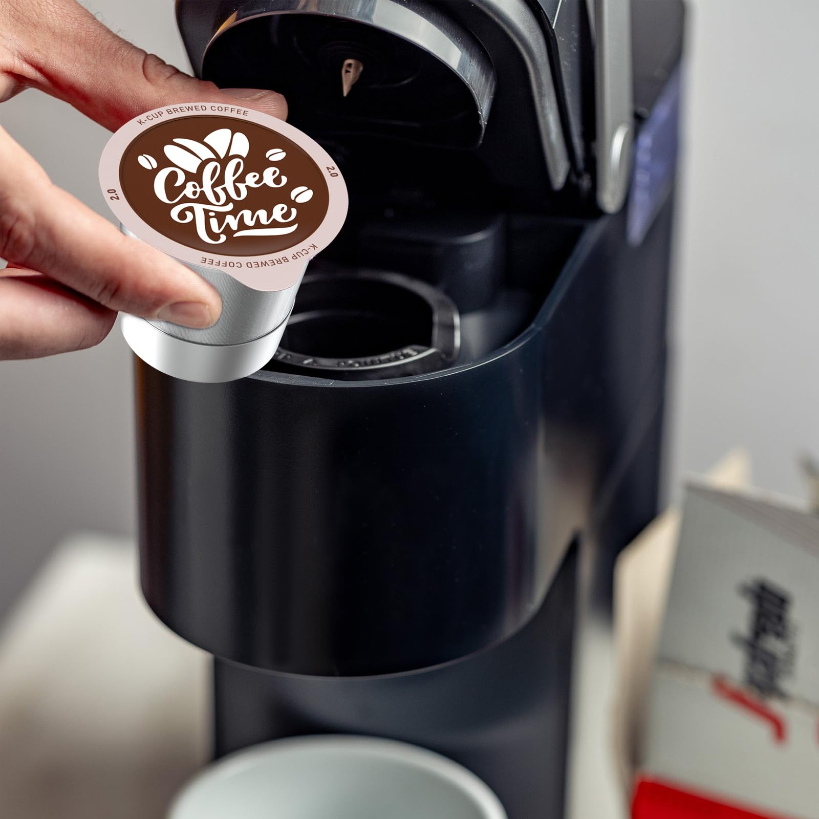 Reusable Coffee pods Refill Kit,1 Holder, 2 Stainless Steel Reusable K Cups,100 Pcs Aluminum Foil Seal Lids,