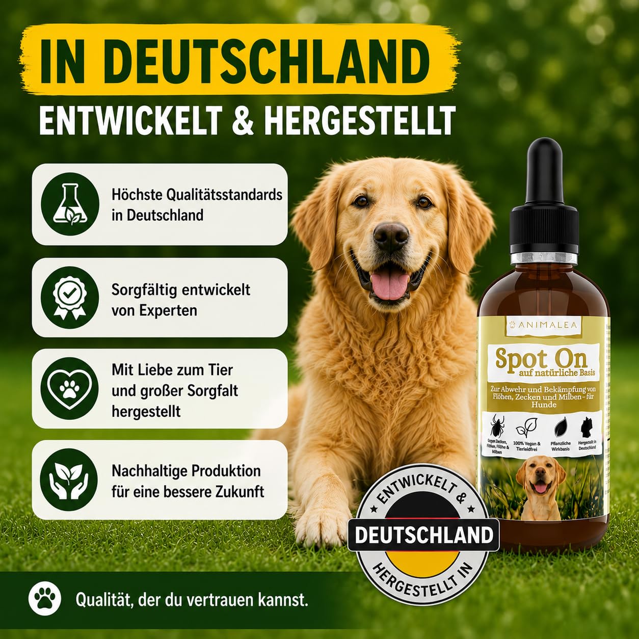Zeckenschutz für Hunde Spot On - effektiver Schutz gegen Zecken, Flöhe & Mücken für die gesamte Saison - Zeckenmittel für Hunde 50ml - Zeckenabwehr mit Neemöl & ohne Nervengift