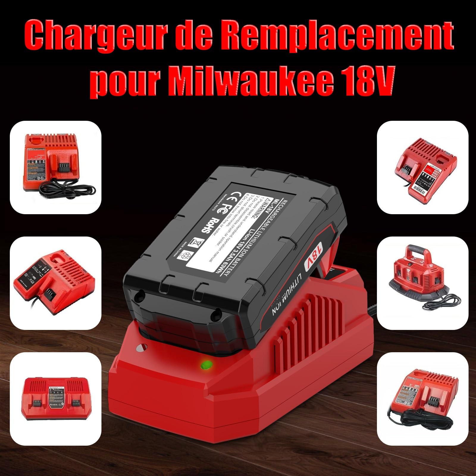 Energup 18V Chargeur Remplacement pour Milwaukee Batterie 18V 48-11-1815 48-11-1820 48-11-1840 48-11-1850