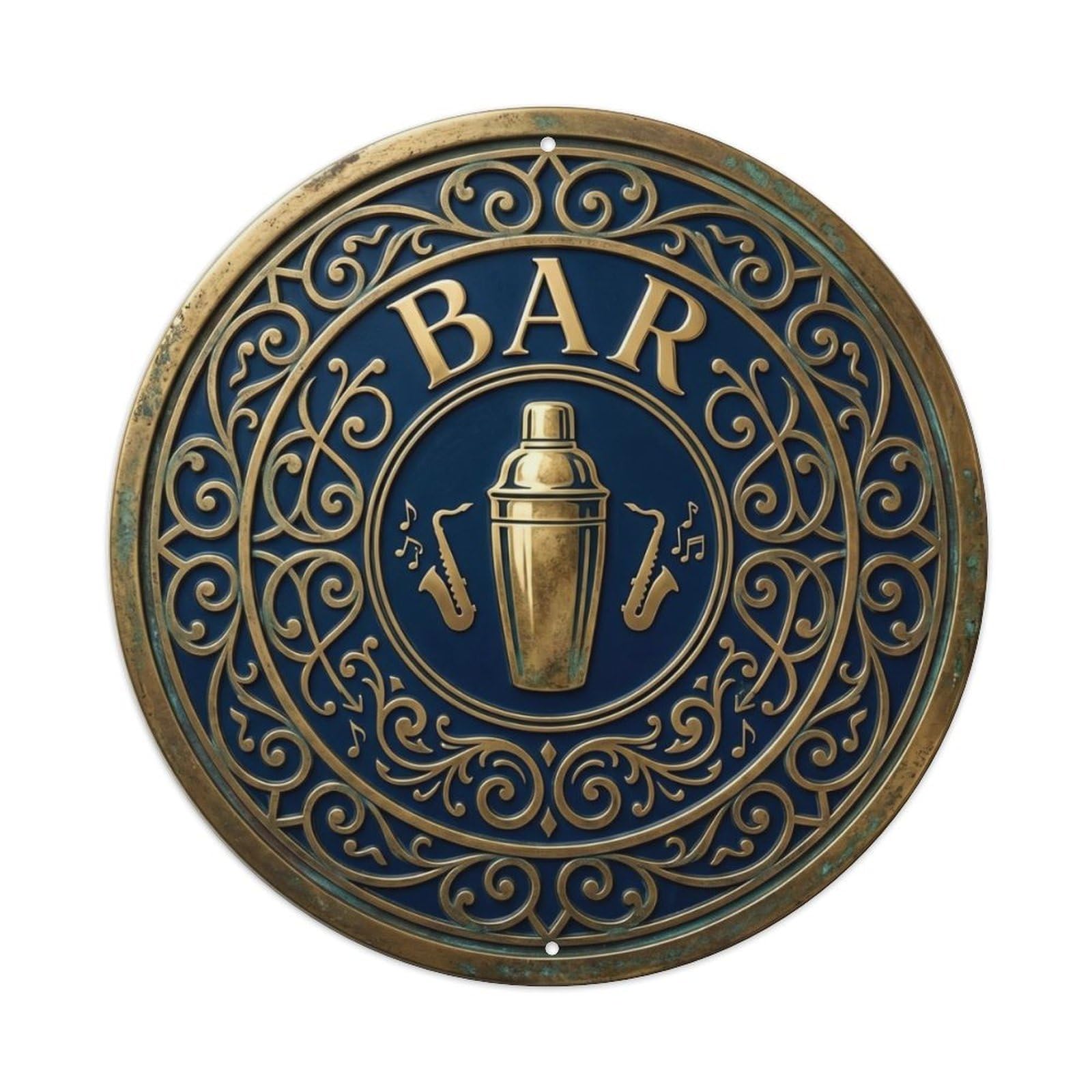 BAR Jazz Club Vintage Emblem Metal Tin Sign Plaque Wall Decor for Cafe, Club Bar, Office, Home Garden Round Metal Poster 8x8Inch