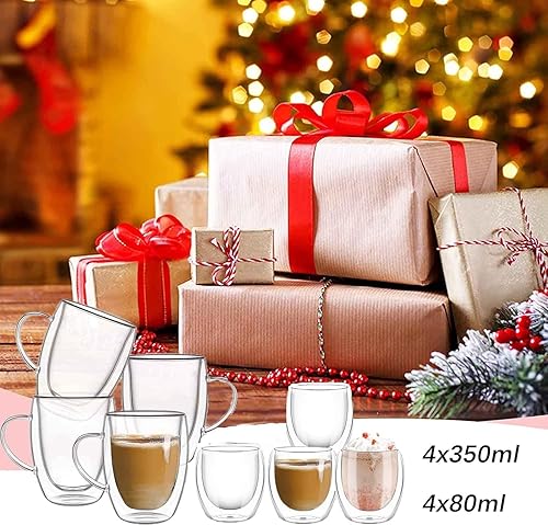 Miniatura 7 de 8 tazas lnsuladas de doble pared de vidrio con leche, vasos de café apilables de vidrio (12 oz3 onzas), taza con aislamiento térmico transparente
