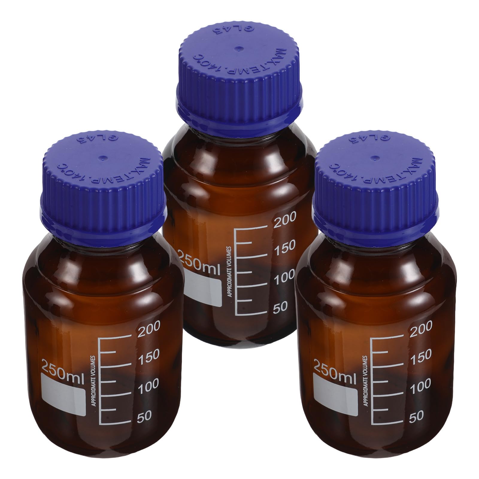 TOPPERFUN 3pièces Flacons Verre Marron avec Bouchon à Vis Bouteilles de Laboratoire Graduées pour Stockage de Réactifs Chimiques et Usage Recherche