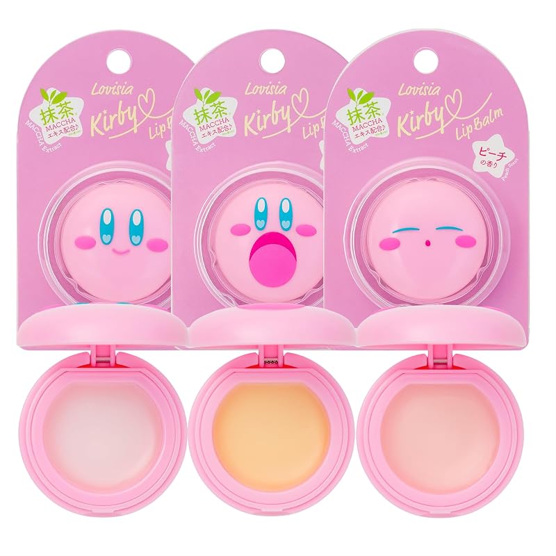 Bálsamo labial Lovisia Kirby com vitamina E, mel, manteiga de karité, matcha e fragrâncias de leite, pêssego e manga