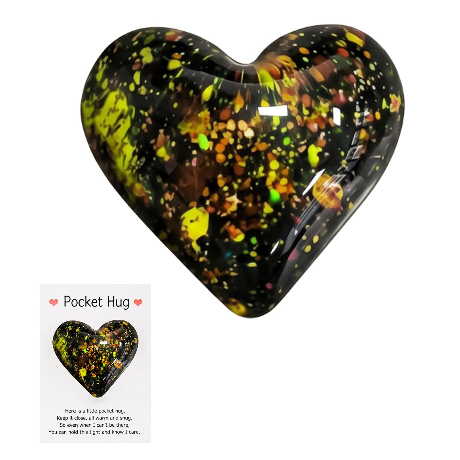 1PCS Pocket Hug Hearts, Thinking of You Gifts, Birthday Gift for Women Friends, Good Luck Gifts for Wedding Christmas (Black Iridescent Glitter) — image 1