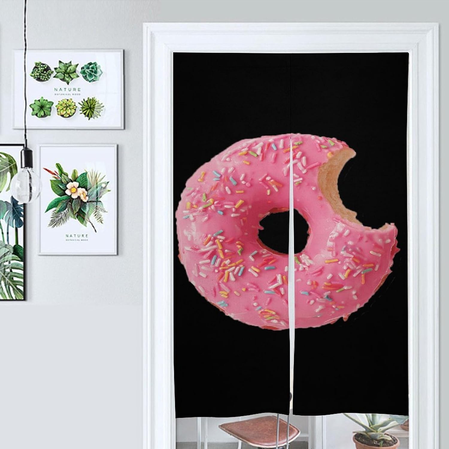 Doughnut with Sprinkles Doorway Curtain Insulated Room Divider Drapes | white linen,privacy curtains