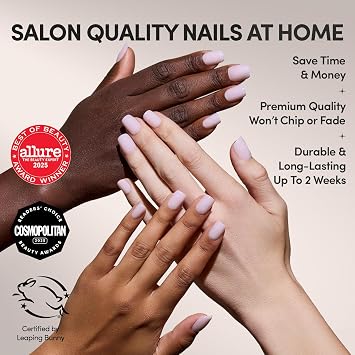 Glamnetic Short Squoval Press-On Nails Bundle - Soft Girl, Clean Cut, Squid Ink, Sugar Veil & Goal Setter | Milky Pink Fake Nails | Milky White False Nails | Glazed Black French Tips | Glazed Nude Nai