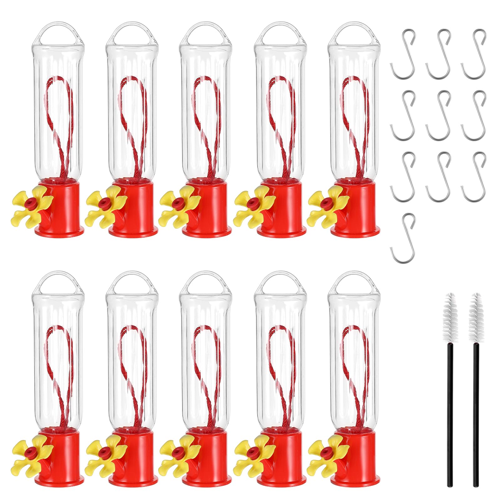 Photo 1 of 10 Pack Small Hummingbird Feeder for Outdoors Mini Hummingbird Feeders with S Hook Cleaning Brush Plastic Single Hummingbird Feeders for Outdoors Window Hanging