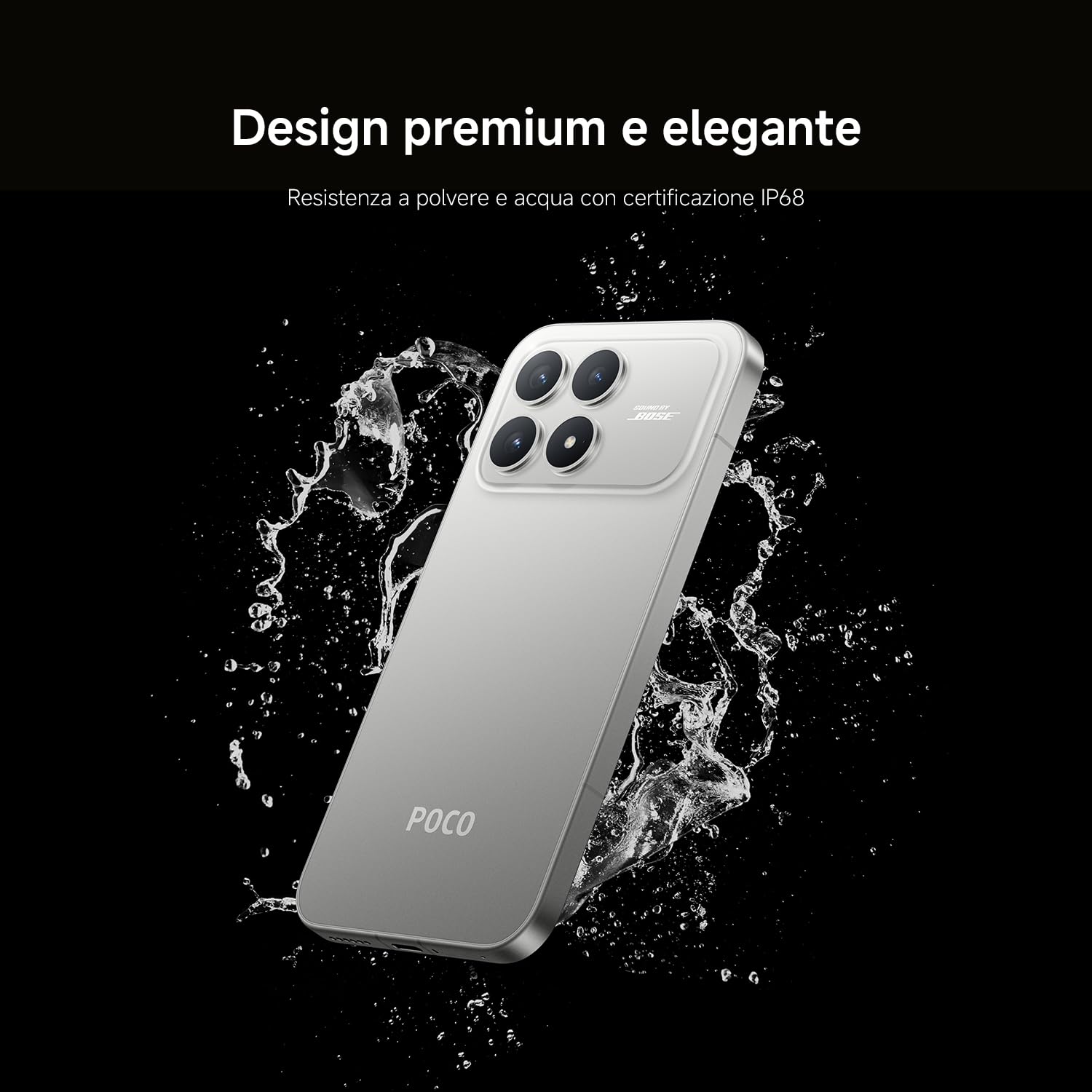 Xiaomi POCO F8 Pro, Smartphone 12+256 GB, Display AMOLED 6,59" 120Hz, Tripla Fotocamera 50MP Teleobiettivo 60mm, Audio Sound by Bose, Batteria 6210mAh, Titanium, Garanzia 2 anni, Caricatore escluso