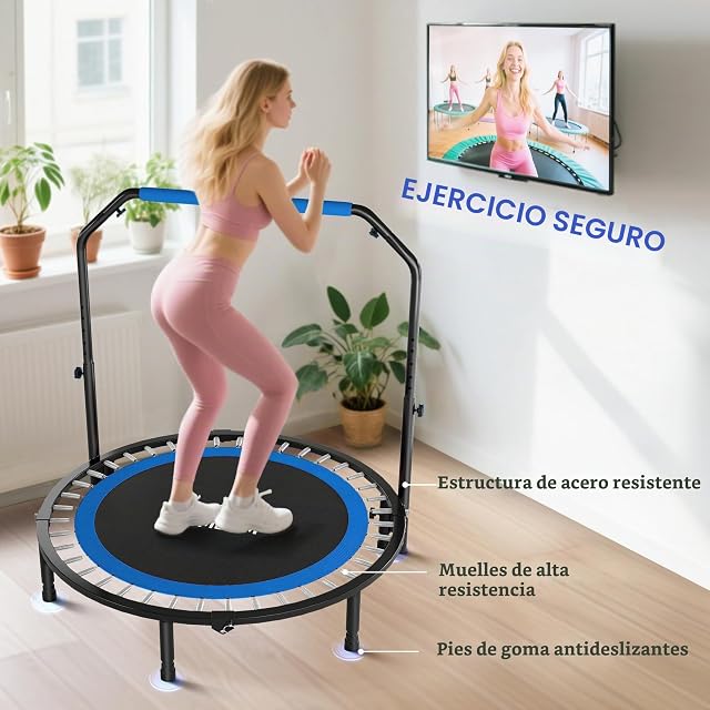Foto 4 de 8 de HOMCOM Trampolín de Fitness Adultos Ø122 cm Plegable Negro y Azul