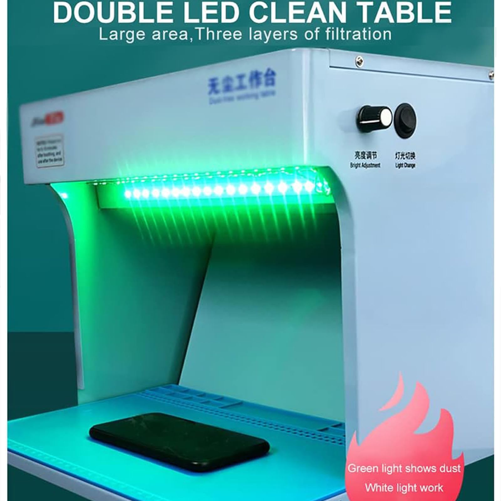 Staubfreier Arbeitstisch mit 3-Schicht-Filter für die Reparatur von Telefon-LCDs, Laminar Flow Hood Air Flow Clean Bench - Dual-Lights-Modus-Einstellung, 220 V