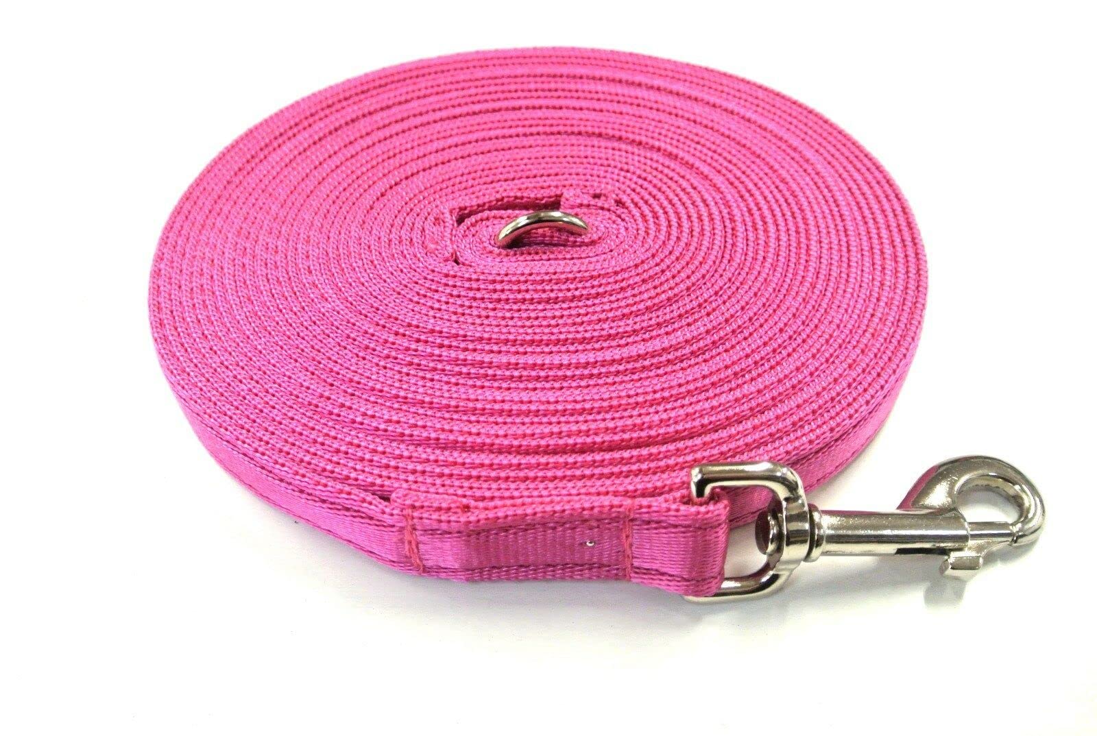 20ft Dog Training Lead 6 Metre Leash Horse Lunge Line Tracking Recall Obedience In Cushion Webbing (Cerise, 20mm)