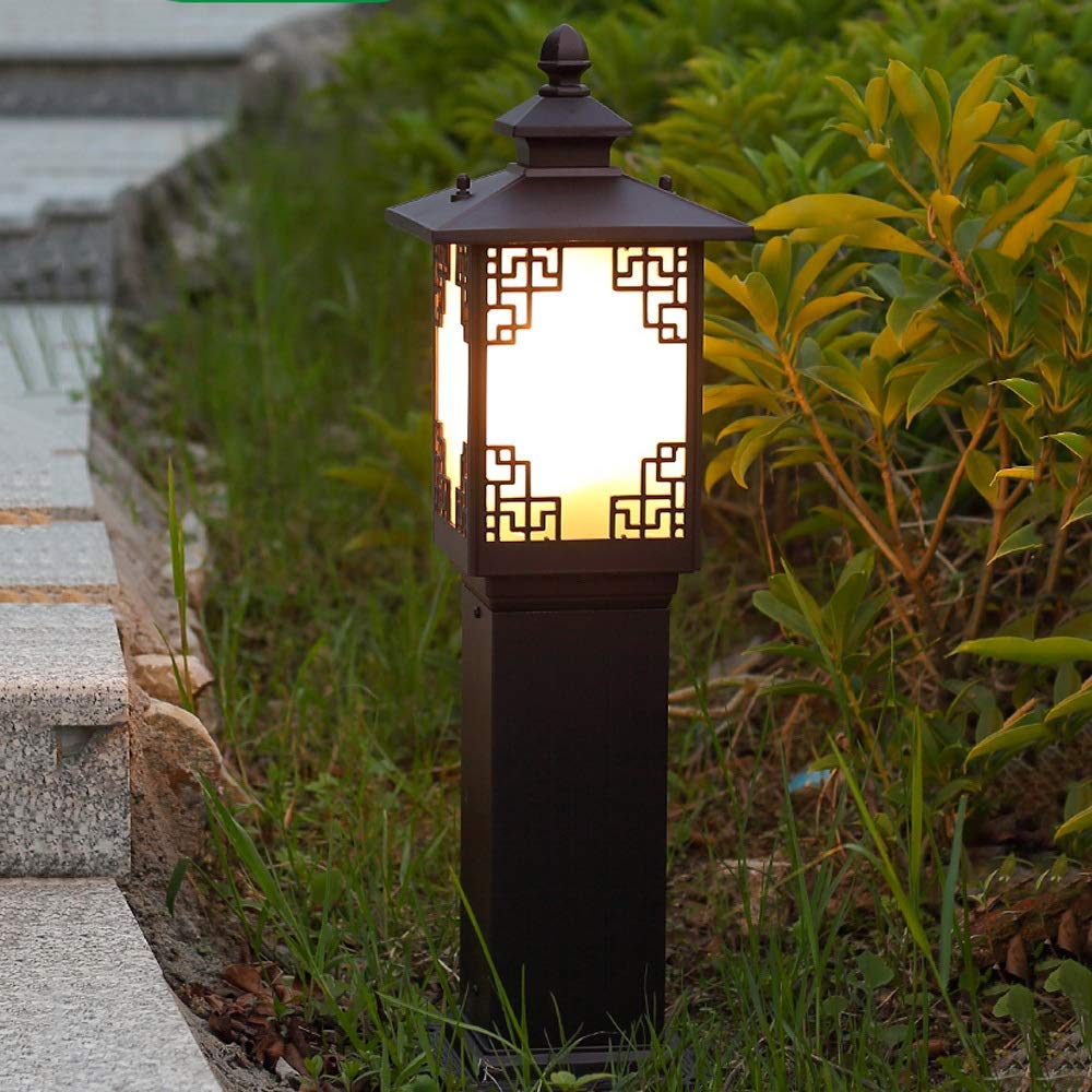 Zewnętrzna wodoodporna lampa słupkowa IP54 do trawnika, europejska, antyczna, prosta, aluminiowa, kwadratowa, słupowa, ogrodowa, trawnikowa, E27, wysoka, słupowa, latarn,Coffee_80cm