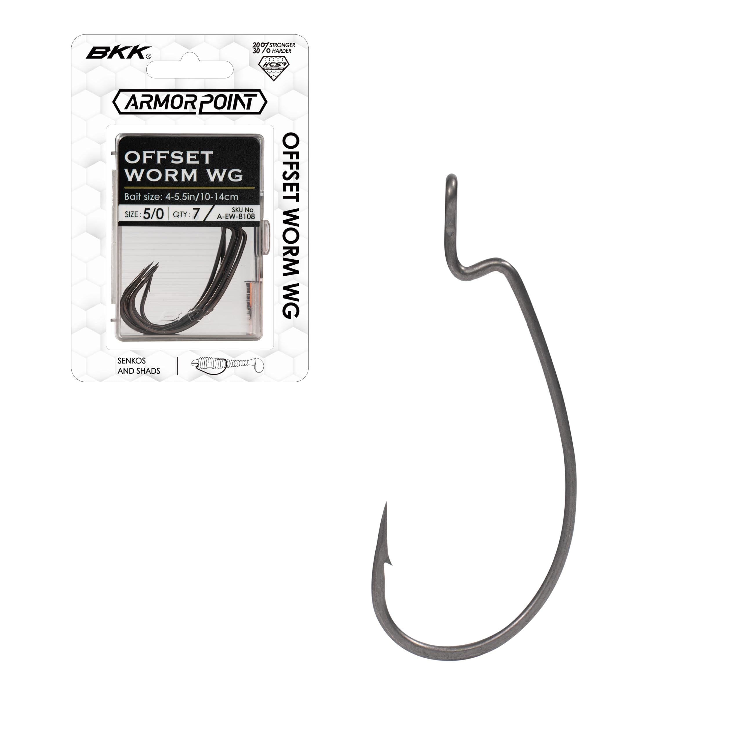 BKK Hooks Armor Point Offset Worm WG Hook, 1/0, 7pk