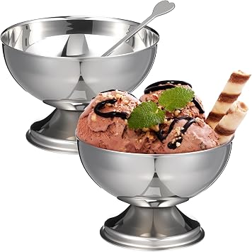 STOBAZA 2Pcs Salad Cups 3.62X3.62X4.72In Stainless Steel Dessert Bowls for Fruit Candy Snacks and Ice Cream Ideal for Home Restaurant and Party Serving