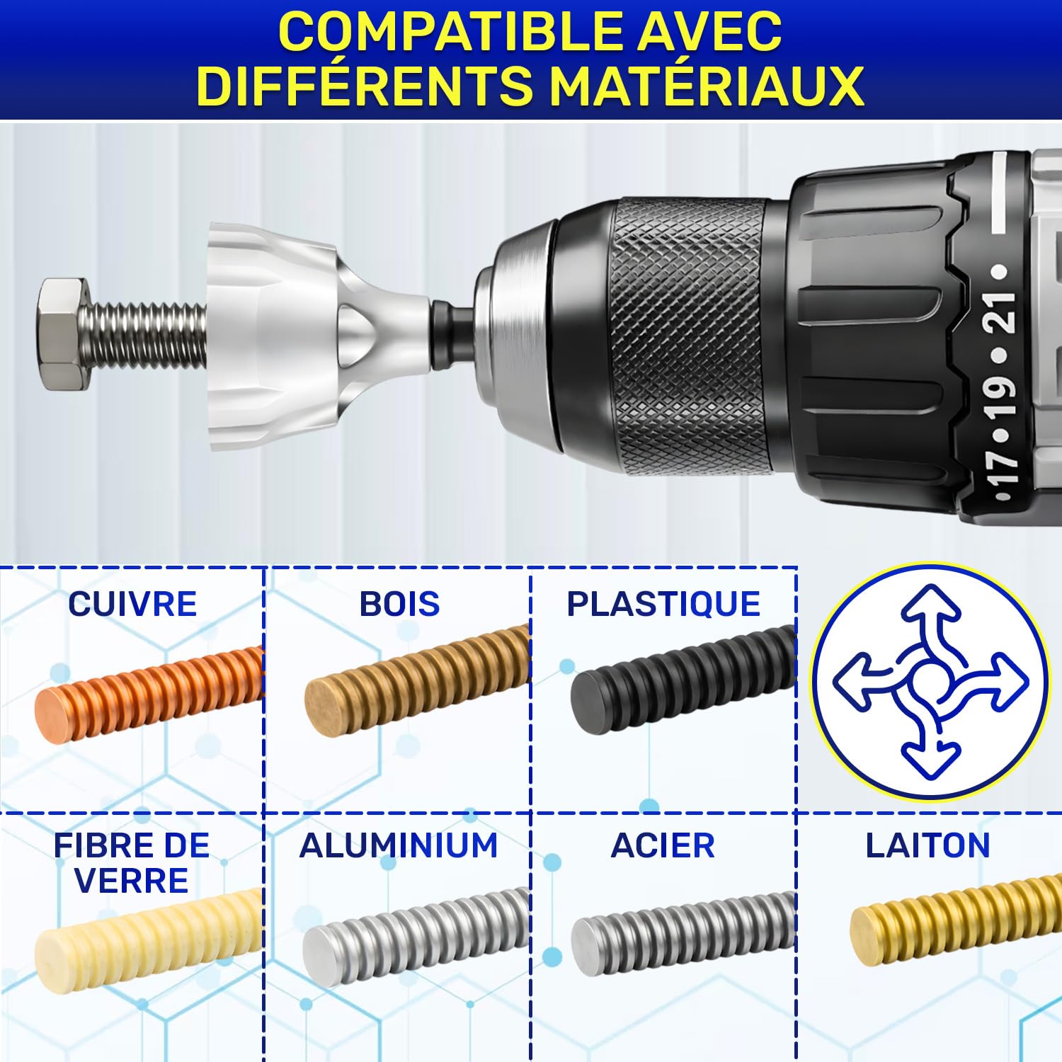 Outil Ébavurage à Chanfreiner Plage 1/4” HEX de Travail 3 mm - 19 mm - Convient pour Acier Inoxydable Acier Trempé le Cuivre le Laiton Aluminium la Fibre de Verre le Bois - MONTERAL