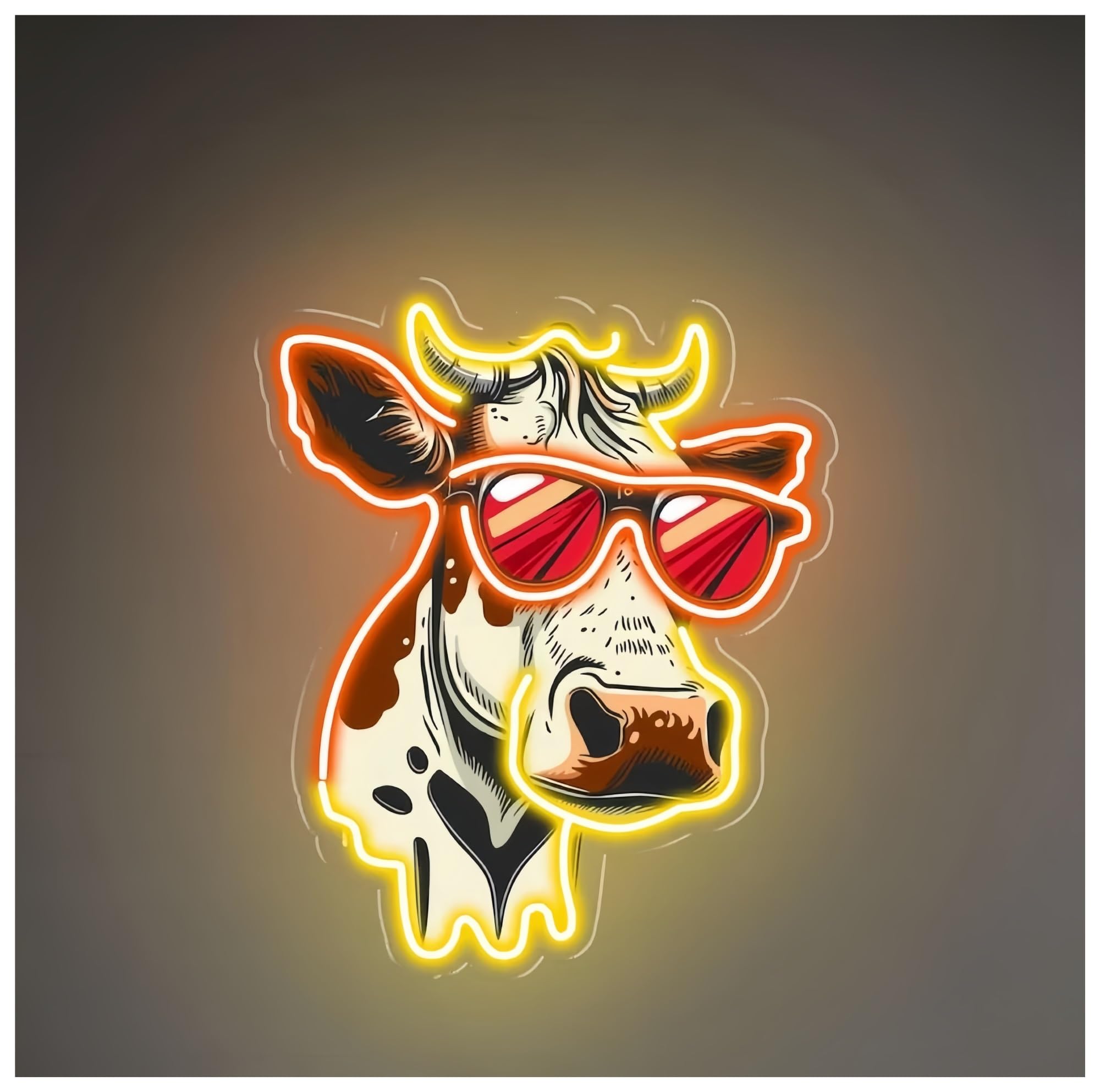 SHOUXI Sign Lamp Cartoon Cow Neon Sign, Cow with Cool Sunglass Neon Sign, Home Bedroom Decor(A,60cm)