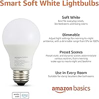 Vista 2 de Yaxa Basics Bombilla LED inteligente A19, regulable blanco suave (2700 K), 9 W (equivalente a 60 W), 800 LM, funciona solo con Alexa, Wi-Fi de 2.4