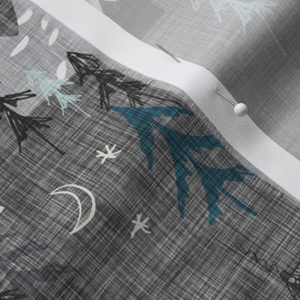 Spoonflower Fabric - Mountain, Forest, Peaks, Charcoal Gray, Woodland, Stars, Night, Printed on Organic Cotton Sateen Fabric by The Yard - Sewing Quilting Apparel Home Decor