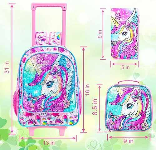 Miniatura 3 de 3 mochilas con ruedas para niñas, mochilas con ruedas para niños, unicornio, sirena, gato, zorro, mochila con ruedas para la escuela,