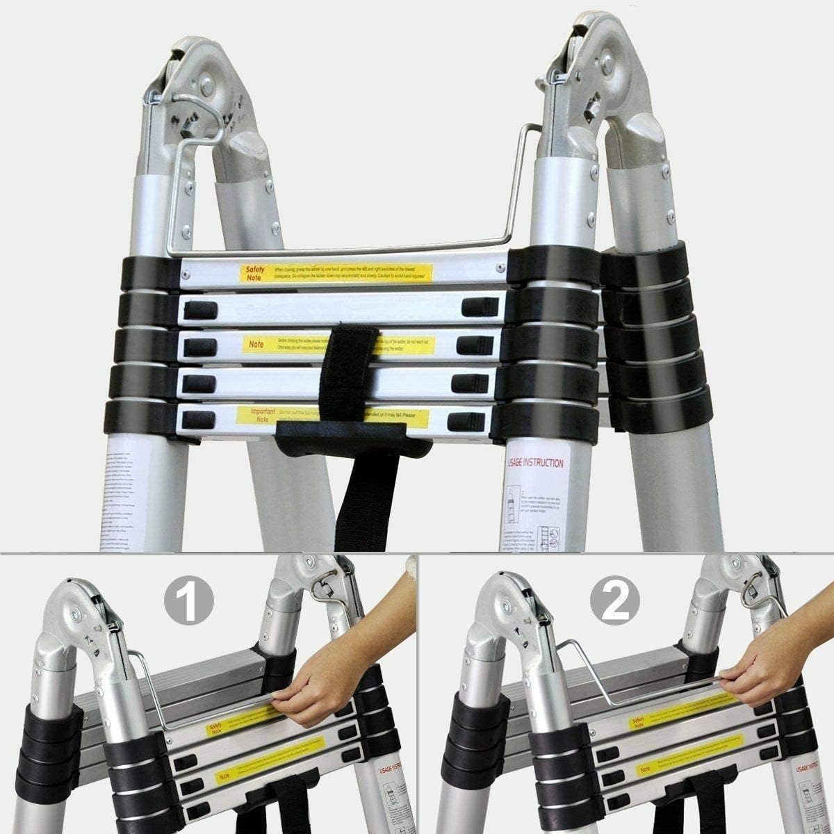 Telescoping Aluminum Ladder 16.5 FT Dual Purpose With Stabilizer - Adjustable Compact Step Climb for Household, RV, Outdoor Work - 330lb Load Capacity (2.5M+2.5M) - Image 9