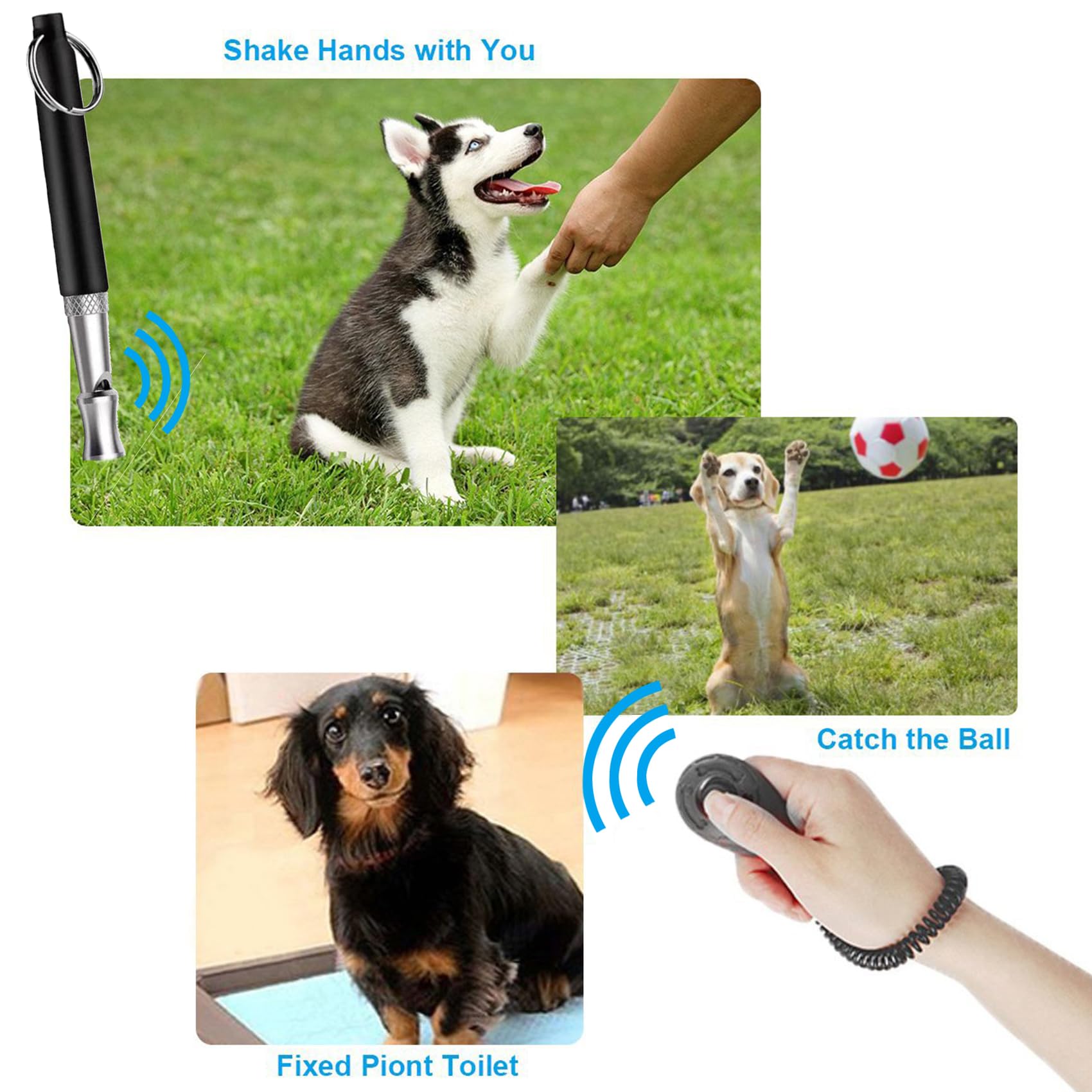 Sifflet Chien, Clicker pour Chien, Sifflet et clicker pour Dressage de Chiens, Sifflet Chien avec LanièRe, Kit De Dressage pour Animaux De Compagnie