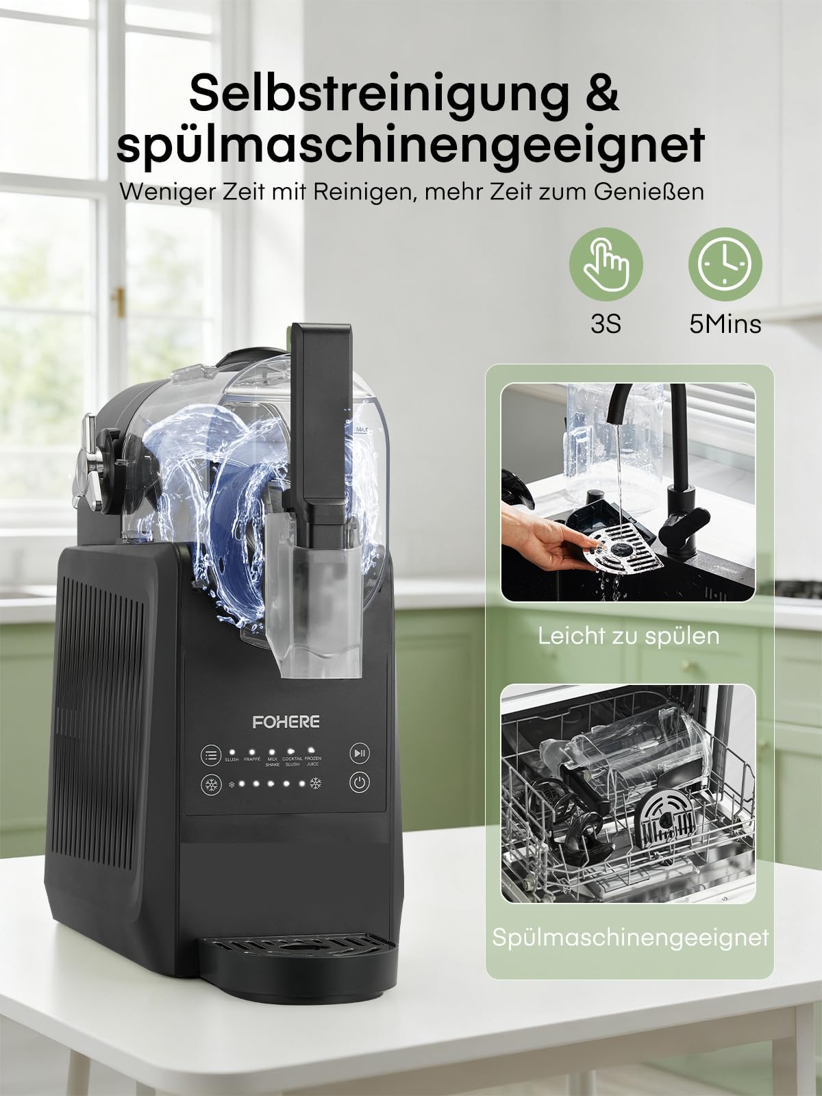 FOHERE Slush Maschine, 2,6L Slushie Maschine für Zuhause, Slush Eismaschine mit Selbstreinigung, Ohne Eiswürfel & 5 Smarten Programmen, für Slush, Eis-Cocktails, Frappé, Margaritas & Milchshakes