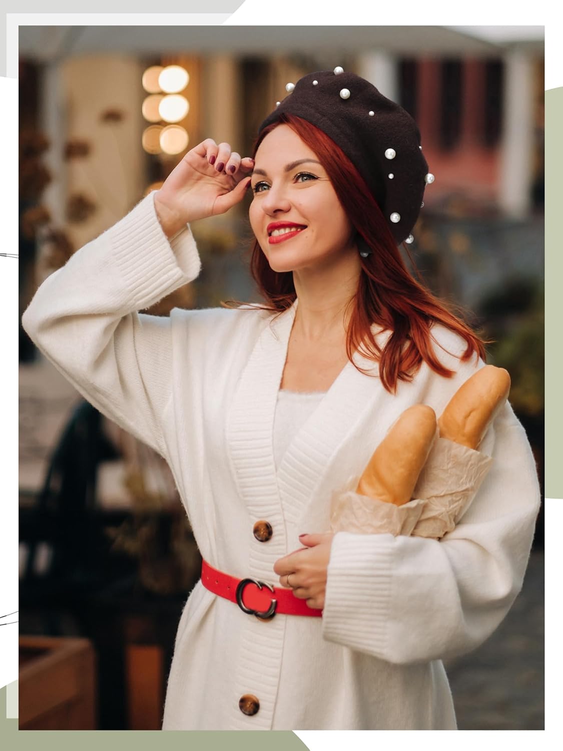 Vabean Wool Berets Pearl Beaded Cap Beanie Sweet Elegant French Beret Artist Pearl Hat for Women Lady - Image 7