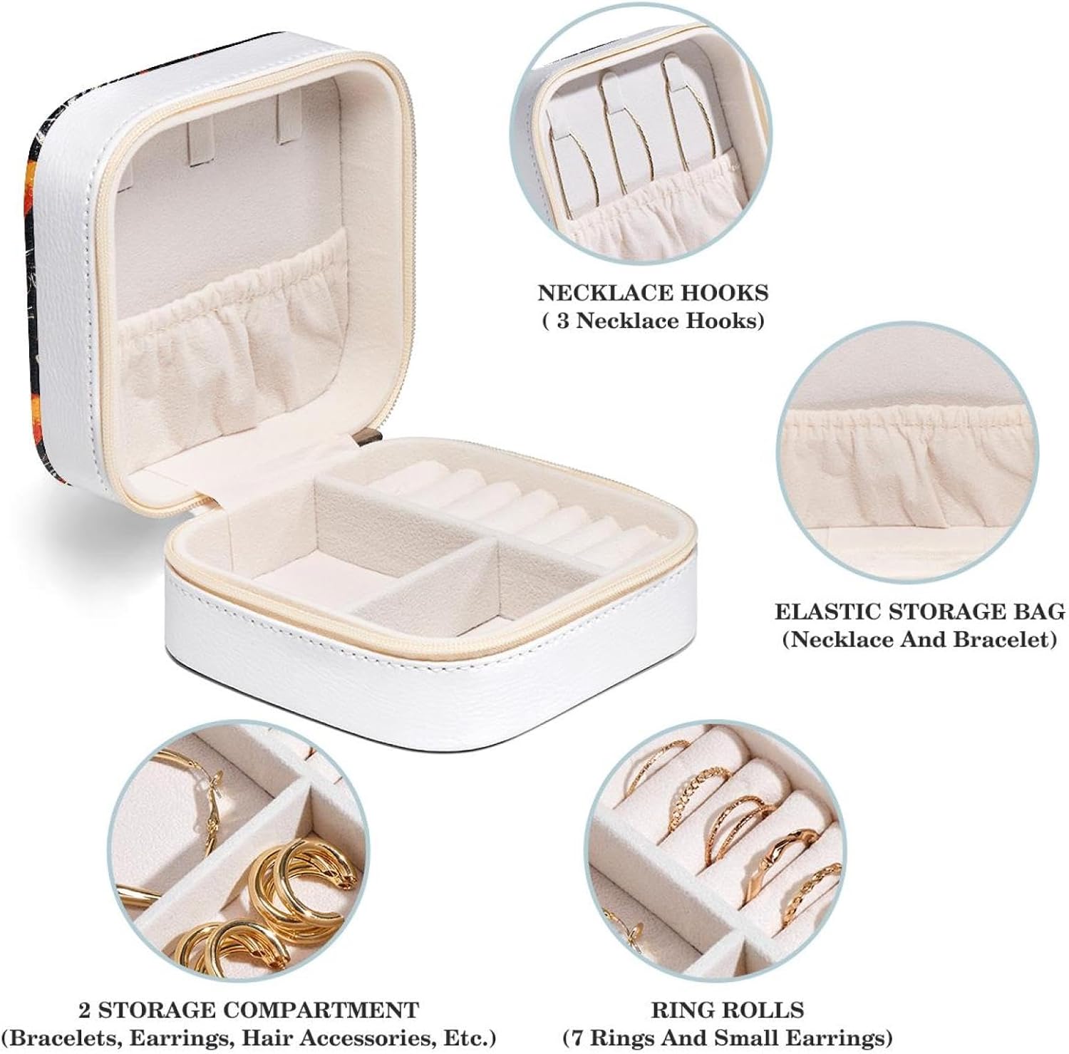 PVC Leather Jewelry Organizer Box Small Jewelry Boxes Travel Jewelry Case,Portable Jewelry Storage for Rings Earrings Travel Essentials Accessories for Women Girls Retro Red Lines Motorcycles image 4