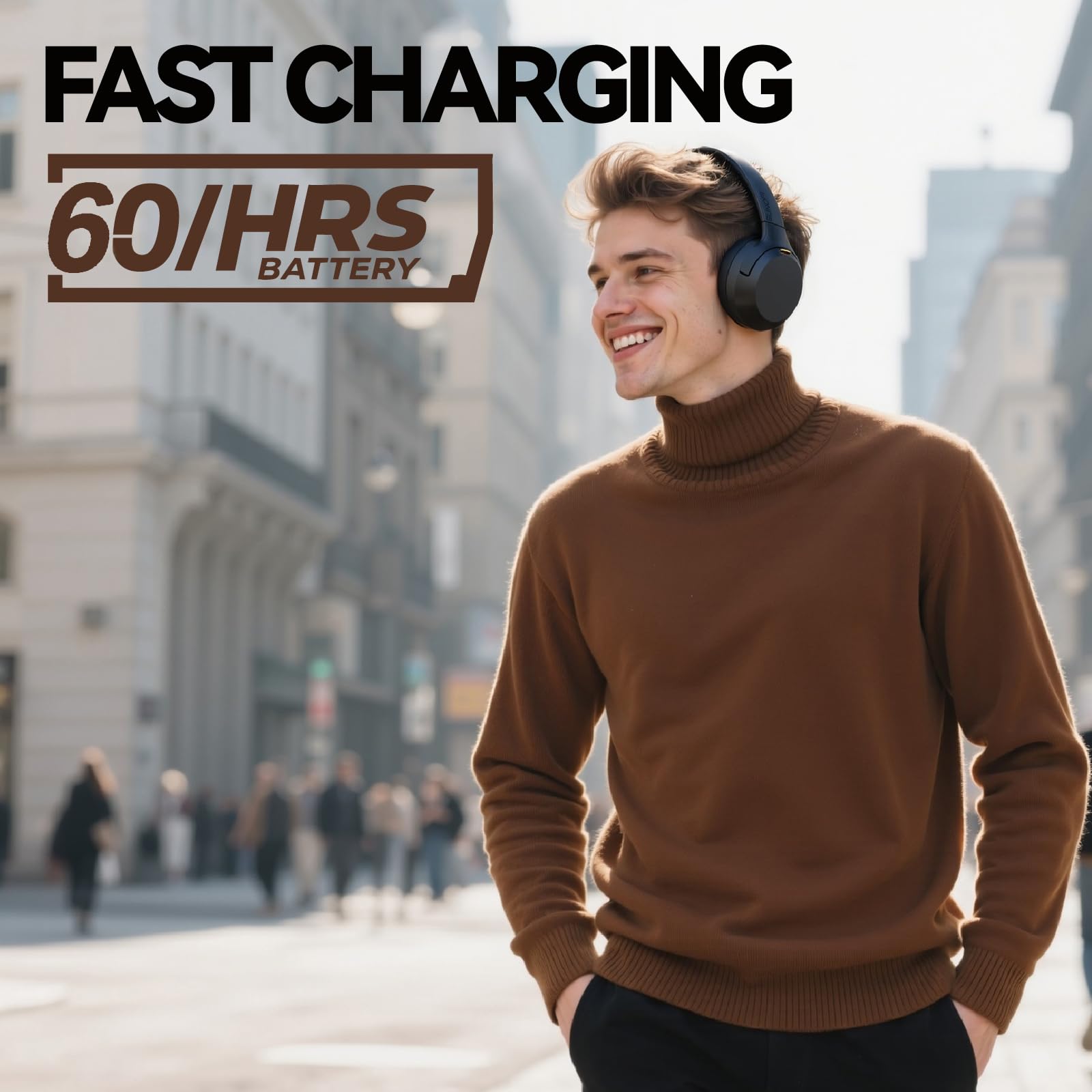 Cuffie ibride con cancellazione attiva del rumore, cuffie Bluetooth over-ear wireless con microfono, 40 ore di riproduzione, audio ad alta risoluzione, bassi profondi, pieghevoli, comode da