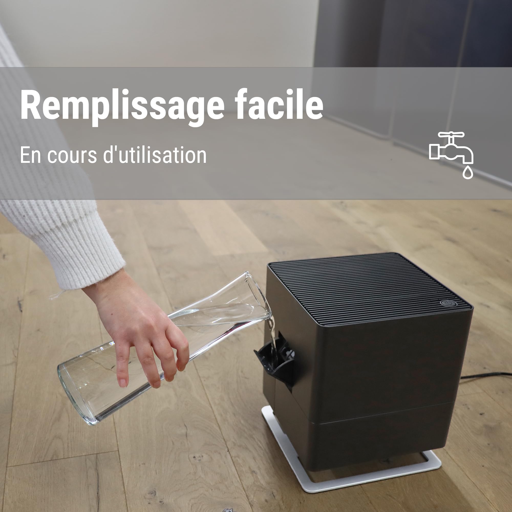 Stadler Form Humidificateur d'air Oskar, économie d'énergie pour pièces jusqu'à 50 m², vaporisateur avec arrêt automatique et mode nuit, LED à intensité variable, très silencieux, noir
