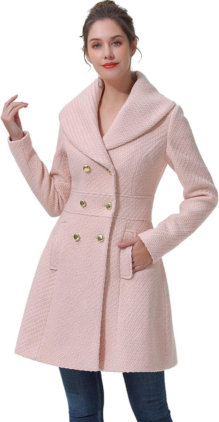 BGSD Women Kay Boucle Wool Blend Fit and Flare Walking Pea Coat (Also available in Plus Size and Petite)