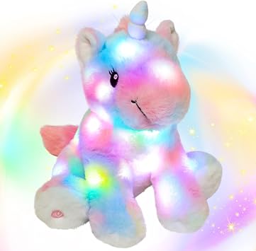 Hopearl LED Plush Unicorn Colorful Lighting Up Stuffed Animal Floppy Night Lights Glow in The Dark Birthday Gifts for Kids Toddler Girls, Rainbow, 12