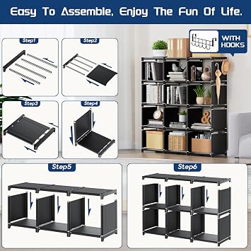 Mavivegue Book Shelf, 12 Cube Storage Organizer, DIY Bookcase