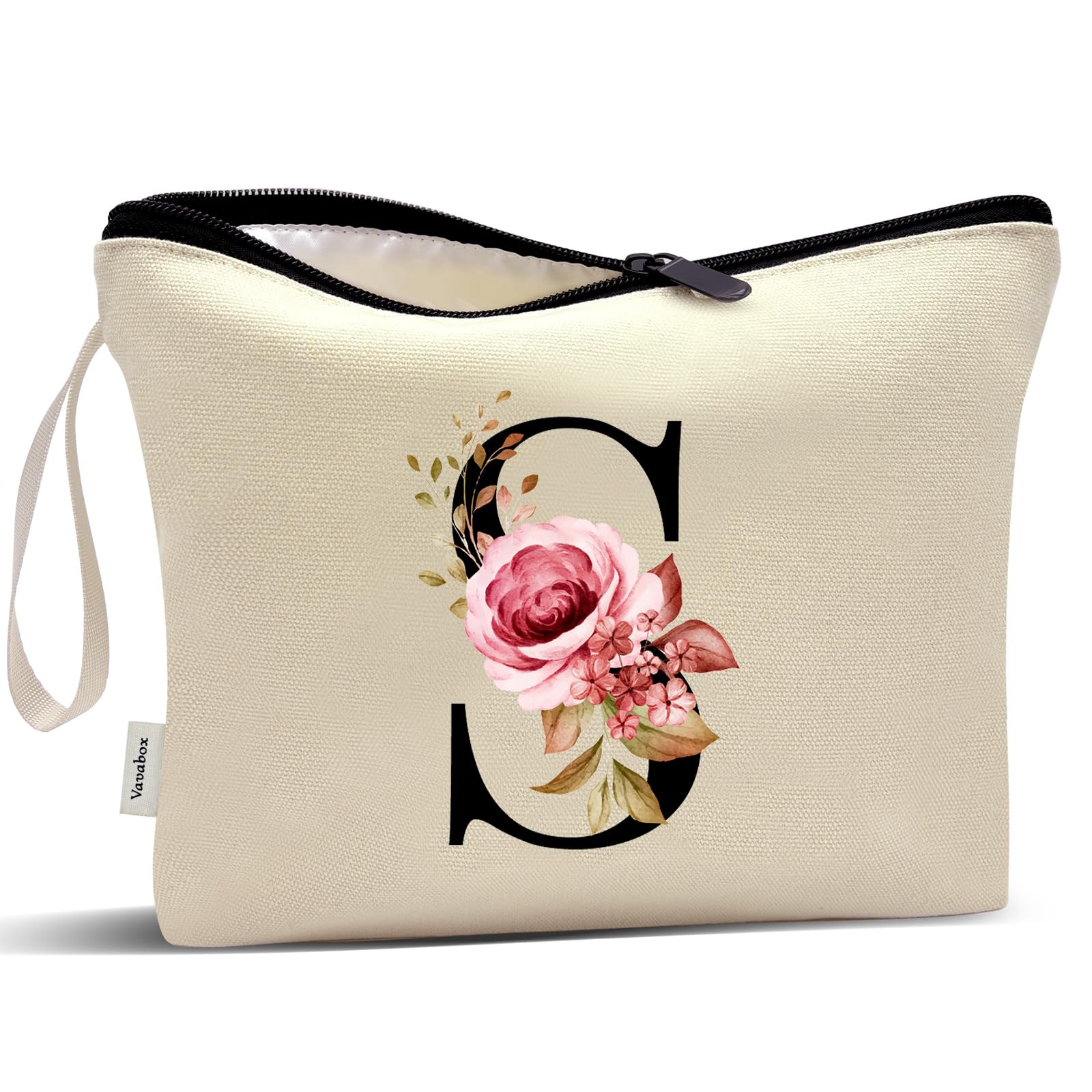 Vavabox A-Z Personalized Makeup Bag, Birthday Gifts for Women Mom, Gifts for Best Friend, Bride Bridesmaid Cosmetic bag (S, Yellow)